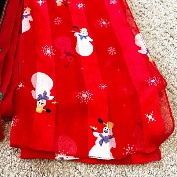 Long Rectangle Christmas Scarf Scarves Poinsettia Snowman Winter Red Lot 2x - Picture 3 of 8
